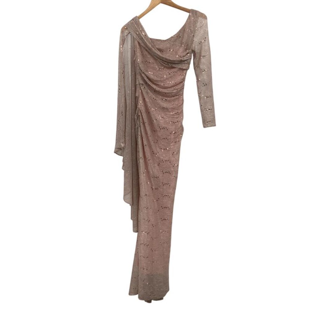 Talbot Runhof Women One Shoulder Sequin Voile Gown Pink 34